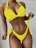 Summer Fashion Solid Color Strap Bikini Anti-Wrinkle Comfortable Swimsuit Perfect Beachwear for Pool Party And Sunbathing