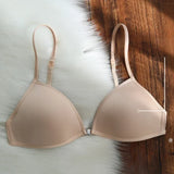 MOYISU French Style Triangle Bra Thin Strap Halter Neck Invisible Front Fastening Elegant Wireless Bralette Sophisticated AB Cup