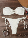 2026 Ring Linked Bandeau Bikini Solid String Swimwear Female Sexy Swimsuit Women Bathers Bathing Swimming Swim Suit Beachwear