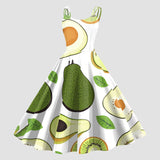 Retro Rockability Party Prom Dresses For Women Vintage Fashion Fruit Print Sleeveless A Line Dress Elegant Summer Evening Dress