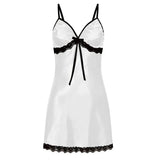 Lace Silk Satin Nightdress Women Sleepwear Lingerie Sleeveless Straps Mini Dress with Panties Nighties Nightgown