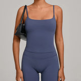 GYM Tank Top With Built In Bra women's Yoga clothing running Square Neck fitness vest beautiful back sports Workout