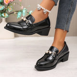Office Ladies Patent Leather Oxford Shoes Plus Size 43 Pointed Toe Thick Heel Pumps Women British Style Slip On Student Shoes