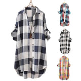 Long Sleeve Lapel Oversized Shirts Women Shirt Plaid Print Irregular Hem Single-breasted Soft Breathable Lady Long Top