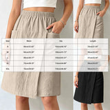 Women's Textured Wrap Skirt Shorts Solid Color Elastic Waist Midi Skort With Pocket Casual Loose Fit Layered A Line Summer Short