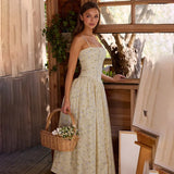 FDYOUI 2026 Summer Spaghetti Strap A-line Floral Vacation Dress for Women Elegant High Waist Tunics Long Party Evening Dresses