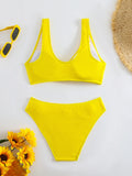 High Waist Bikini 2026 Women Sporty Swimsuit Solid Sexy Striped Swimwear Female Bathers Bathing Swimming Swim Suit Beachwear