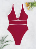 2026 V-neck Vintage Swimsuit One Piece Solid Slim Swimwear Women Bathers Bathing Swimming Swim Suit Female Beachwear