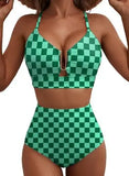 Women Sexy Floral Bikini High Waist Tummy Control Floral Bikini U Line Cross Back Padded Bikini Two Piece Beach Swimsuit