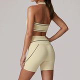 Color Blocking Yoga Sets Women's Tracksuit Hanging Neck Shockproof Sports Vest Hip Lifting Shorts Gym Running Fitness Suits