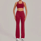 Breathable Stretch Yoga Sets Women Quick Drying Shockproof Sports Bra High Waist Bell Bottom Pants Gym Two-piece Fitness Suit