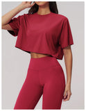 Impact Short Sleeve Yoga T Shirts Women Solid Color O Neck Loose Sports Tops Outwear Gym Running Fitness Workout Suits