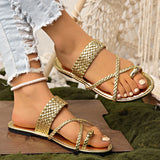 Fashion Gold Clip Toe Sandals Women Summer Flat Heels Beach Flip Flops Woman Plus Size 43 Lightweight Outdoor Slippers