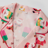 Women 2 Piece Christmas Pajama Set Santa Print Long Sleeve Button-up Tops and Elastic Waist Shorts Satin Fall Sleepwear