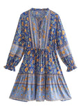 Foridol Bohemian Printed Floral Women Long Dress with Sleeve Spring Summer New in Midi Vestidos Casual Beach Boho Dress Women