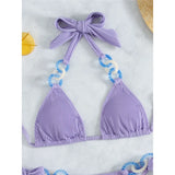 Purple Shiny Ring Ribbed Women Swimwear Bikini Female Swimsuit Two-Pieces Bikini Set Brazilian Bather Bathing Suit Swim V3385