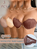 3Pcs Women Half Cup Lace Strapless Bra Adjustable Non-slip Off Shoulder Underwire Support Front Buckle Push Up Brassiere XS-L