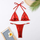 PU Leather Pearls Bikini Mini Micro Thong Bikinis Women Swimwear Female Swimsuit Two-piece Bikini Set Halter Bathing Suit Swim