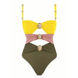 Hollowen One Piece Swimsuit With Cover Up Sexy Swimwear Women Off Shoulder Swim Suits Patchwork Bathsuit Belt Bodysuit Beachwear