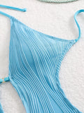 Sexy Halter V Neck Wrinkled Female Swimwear One Piece Swimsuit Women Backless Monokini High Leg Cut Bathing Suit Swim Beach Wear