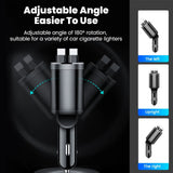 Elough 5 IN 1 Car Charger Retractable USB C to Lightning Cable 2 Type C Port Car USB Charger For IPhone Phone Adapter Compatible