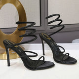 2026 Brand New Summer Sexy 10cm High Stiletto Heels Sandals for Women Wedding Rhinestones Ankle Wrap Party Shoes Big Size 42