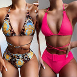 Bikini 2026 Sexy High waist Leopard print Bandage halter Swimwear Swimsuit Women Bikinis Set Bathing Suit Beach Bikini Female