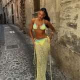 3Pcs Crochet Bikini With Long Skirt Sexy Swimsuit Women Swimwear Female Bandage Biquini White Swimming Suit Bodysuit Beachwear