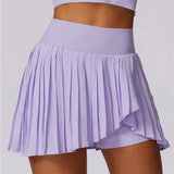 Sports Tennis Short Skirt Women's Summer Pleated Fake Two-piece Quick Drying Skort Fitness High Waist Pocket Yoga Running Skirts