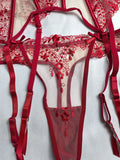 Women's New Floral Embroidered See-Through Mesh Lingerie 4-Piece Set - Sexy Underwear for Special Nights
