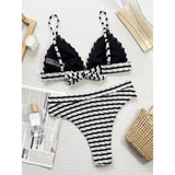 Sexy Black White Striped High Waist Bikini Female Swimsuit Women Swimwear Two-Pieces Bikini Set Bather Bathing Suit Swim V5830