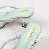 2025 Summer Flip Flops Crystal Slides Women 8cm High Heels Mules Crystal Glitter Block Low Heels Slippers Glitter Platform Shoes