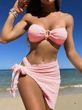 With Sarong Bandeau Strapless Wrinkled Bikini Women Swimwear Female Swimsuit Three-pieces Bikini set Bather Bathing Suit Swim