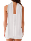 Women Solid Color Ruched Tube Top Dress Summer Slim Off Shoulder Sleeveless Open Back Mini Bodycon Dresses with Scarf