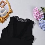 2026 Spring Summer New Arrival Elegant Sleeveless Women's Short Top Chic Fitted Lace-Panel Deep V-Neck Crop Tank Top Commute