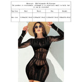 Women Sheer Mesh Long Sleeve Beach Cover Up, Sexy See-Through Fishnet Dress, Solid Bodycon  For Summer Beach Party
