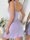 Women's  Mini Sleep Dress Sexy Ribbed Lace Trim Nightgown Bodycon Strap Sleepwear Button Front Lingerie