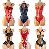 Nighttime Transparent Open Bra Porn Lingerie Corset Deep V Sexy Crotchless Underwear Women Lace Hollow Bras Hot Teddy Bodysuit