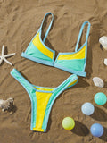Splicing V Shaped Micro Thong Bikini Women Swimsuit Female Swimwear Two Pieces Bikini Set Push Up Bathing Suit Swim Beachwear