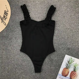 6 Colors Frill Trim Ruffled Sexy Women Swimwear One Piece Swimsuit Female Ribbed Bather Bathing Suit Swim Wear Monokini V1668