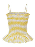 Summer Women Smocked Tank Tops Spaghetti Strap Plaid Ruffle Camisole Fashion Sleeveless Vest Shirts Streetwear