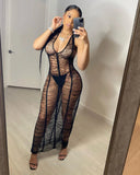 DEKA Sexy Women V Neck Hollow Cover Up Beach Dress Bathing Suit For Beach Swimwear Sleeveless Backless Swimsuit Crochet Cover Up