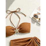 3PCS With Sarong Metal Star Halter Bikini Female Swimsuit Women Swimwear Three-Pieces Bikini Set Bather Bathing Suit Swim V7042
