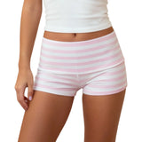 Summer Women's Striped Fold Over Shorts Fashionable Casual Cozy Elastic Waist Pajamas Sleeping Shorts
