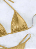 Sexy Metallic Gold Glitter Halter Bikinis Sets Two Pieces Women Thong Bandage Swimsuit Female Bathing Suit Swimwear Biquini