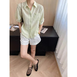 Turn-Down Collar Loose Short-Sleeve Shirt Women White Short Sleeve Shirt Chest Pocket V Neck Button Casual Summer Blouse H9EH