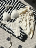With Beach Sarong Bra Cup Wrinkled Bikini Female Swimsuit Women Swimwear Three-pieces Bikini Set Push Up Bathing Suit Swim Lady