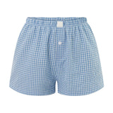Women’s Plaid Print Shorts Elastic Low Waist Button Front Lounge Shorts Boxers Streetwear