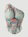 Wind Waist Cinching Three-Dimensional Slim Fit Underwire Small Strap Printed Sexy Fishbone Bra Vest Top Casaul Elegant IHOD