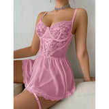 Lace Open Bra Underwear Set Lace Up  Lingerie Transparent Deep V Bra Baby Doll Dress Women Erotic  Mesh Garter Underwear Sets